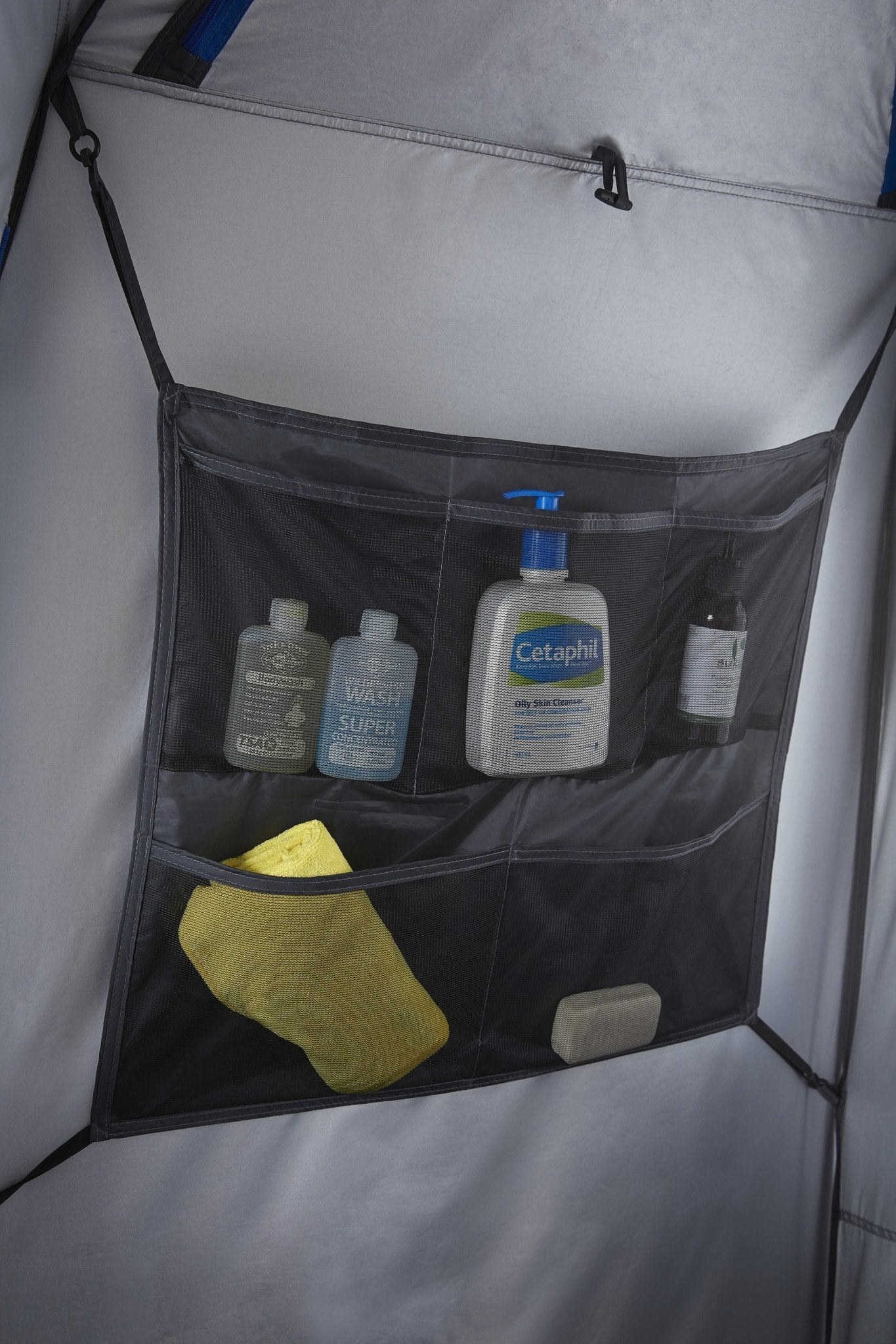 ENSUITE Double mesh storage pocket holding toiletries