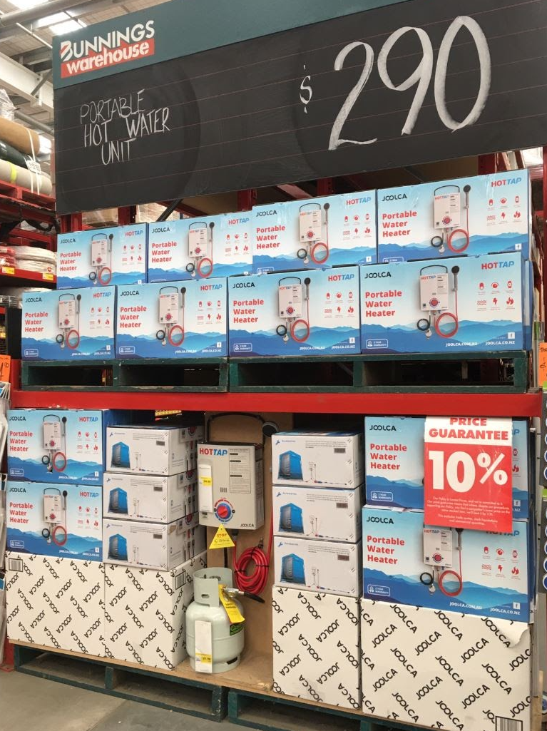 HOTTAP V2 portable hot water heater display Bunnings warehouse retail shelf