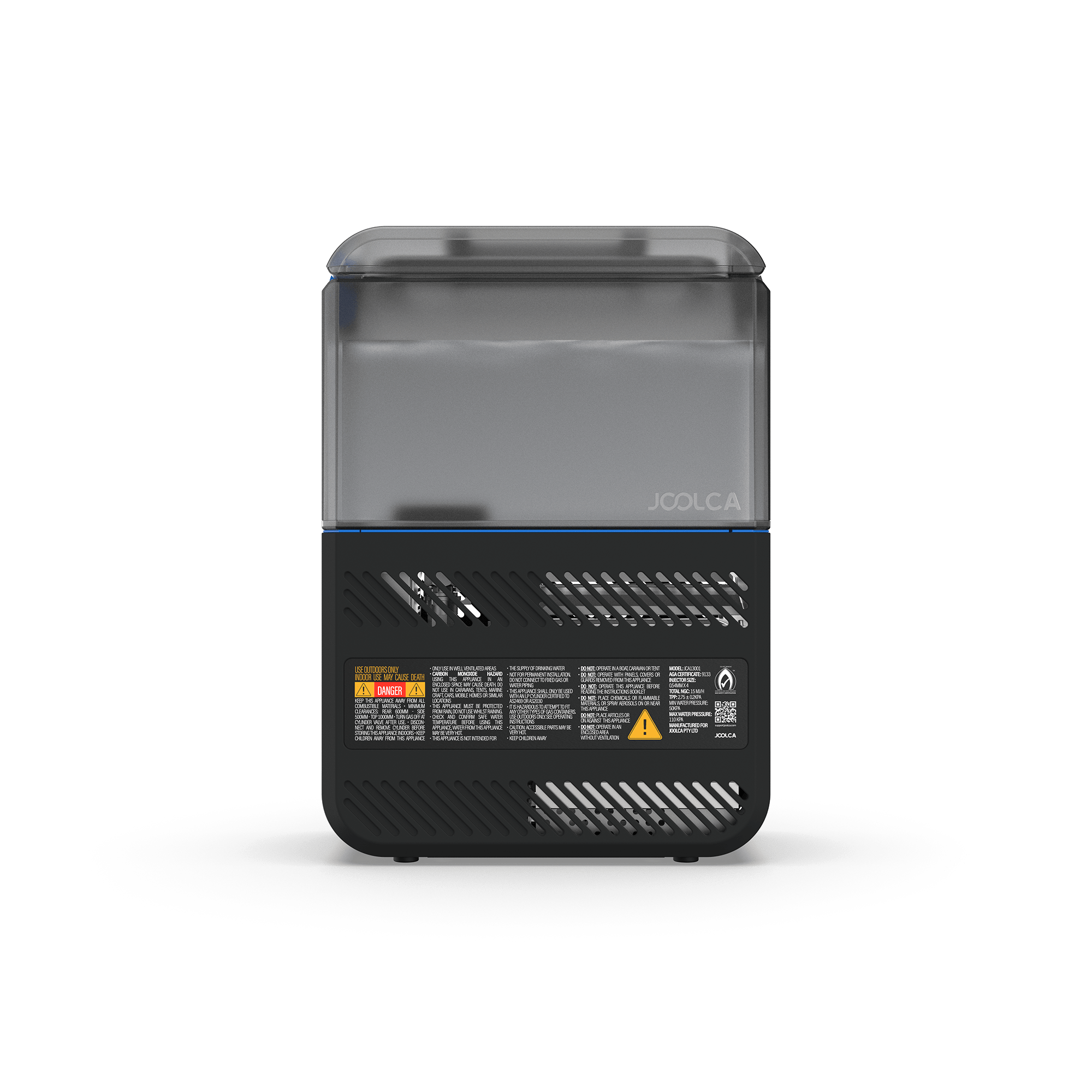 Joolca HOTTAP Go portable instant hot water system with integrated 12L tank, pump, and burner designed for rugged outdoor use and off-grid hot showers.